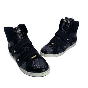 Jimmy Choo Yazz Black High Top Sneakers, EU 38.5 (US 8.5), Suede & Patent